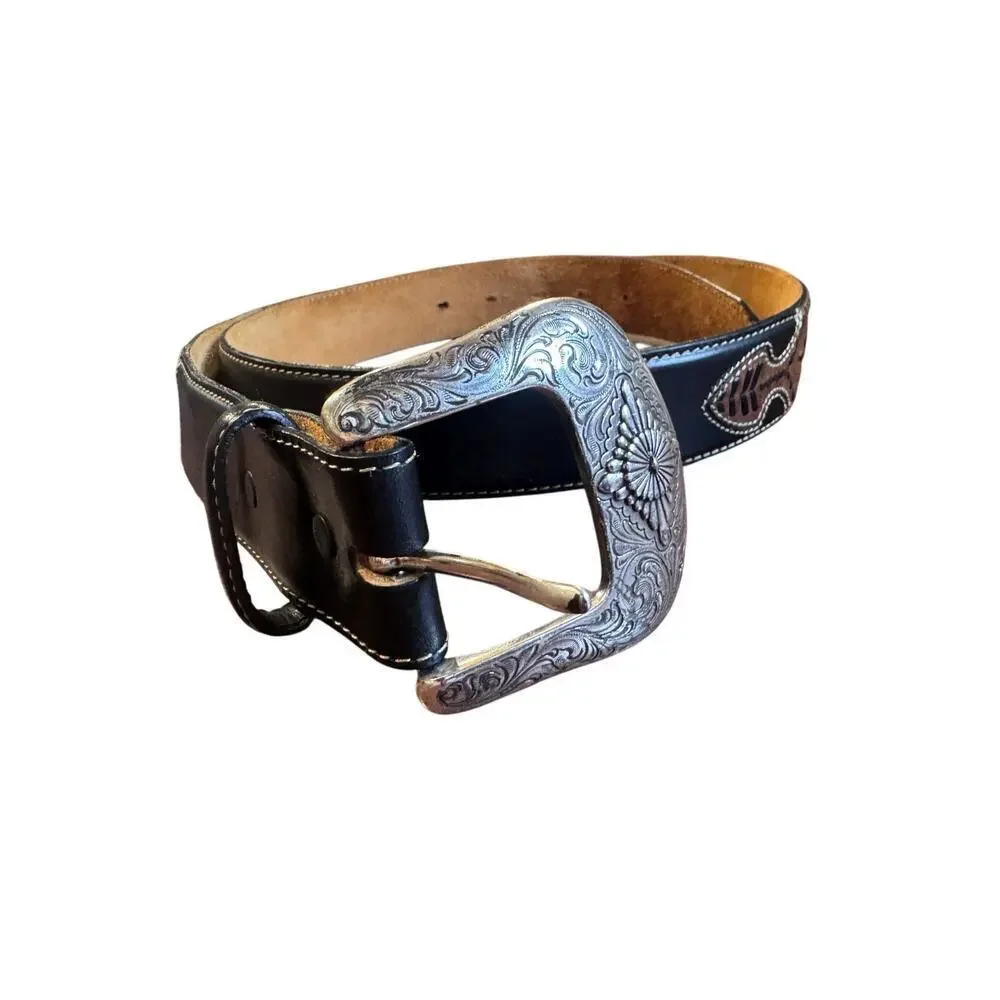 Justin Boots Leather Western Belt Men’s Size 42  C10923 Two-Tone Woven Design
